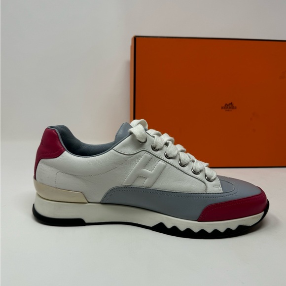 Pre-loved Hermes Calfskin Womens Sneakers Size36.5 color: White Gray Pink - Picture 6 of 16